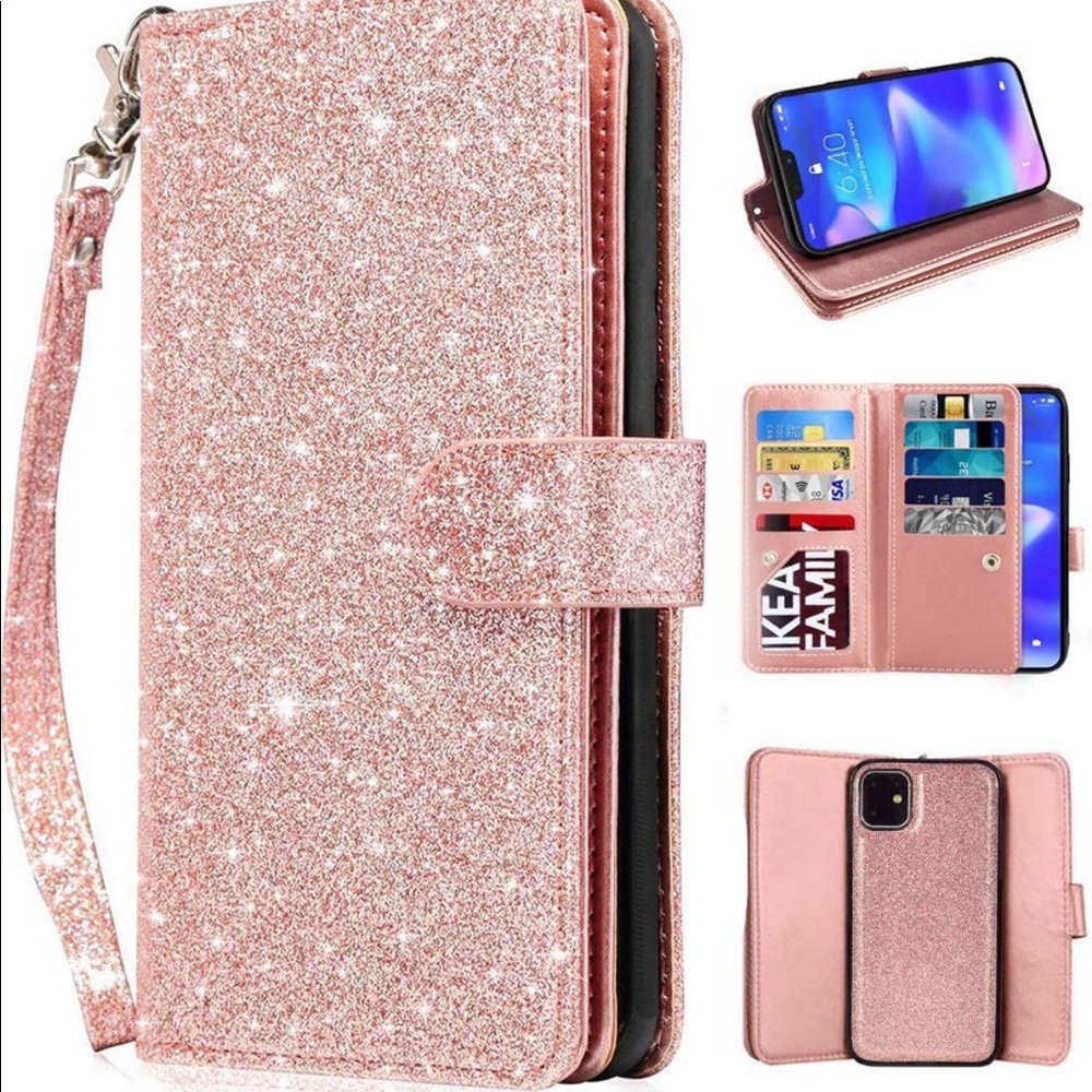 Rose Gold iPhone 11 phone case and wallet